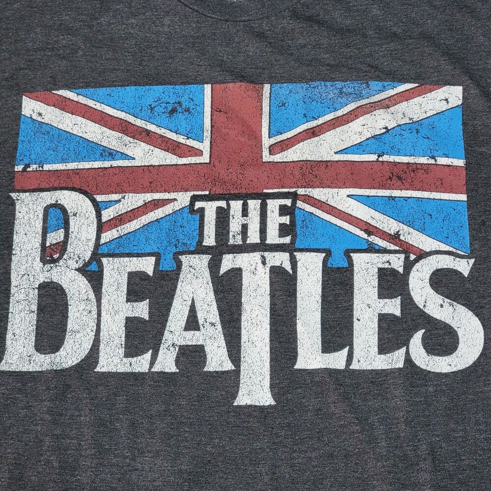The Beatles SS Dark Grey Unisex Tee British Flag - Size Large